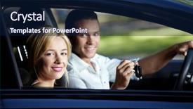  Presentation with car key - Theme featuring key drives - young attractive couple background and a navy blue colored foreground