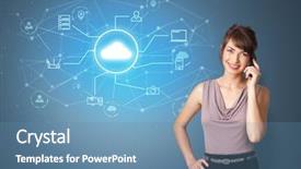  Presentation with cloud technology - Cool new presentation theme with key findings - young smiling person presenting office backdrop and a teal colored foreground