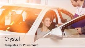  Presentation with female mechanic - Colorful PPT theme enhanced with key from mechanic in automobile backdrop and a lemonade colored foreground