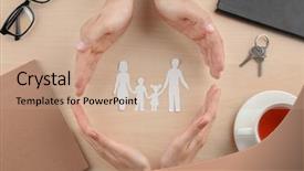  Presentation with paper making - Slide deck featuring key happy life - hands making circle and protecting background and a coral colored foreground