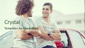  Presentation with virile young men - Slide deck featuring key happy life - young handsome men with car background and a cream colored foreground