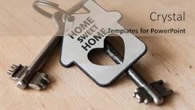  Presentation with house key - Slide set having key house with tag text home sweet home on wood background background and a coral colored foreground