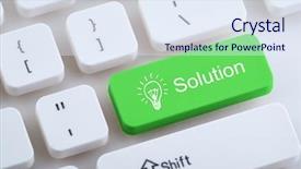  Presentation with intelligence - Colorful presentation theme enhanced with key intelligence - computer keyboard with solution button backdrop and a sky blue colored foreground