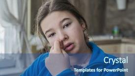  Presentation with sad girl - Cool new PPT theme with key issues - portrait of 10-11 years old backdrop and a  colored foreground