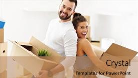  Presentation with new home - Theme featuring key love - picture showing happy adult couple background and a coral colored foreground