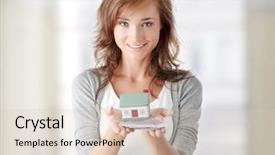  Presentation with white house - Audience pleasing theme consisting of key money - beautiful young woman holding euros backdrop and a lemonade colored foreground