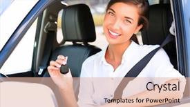  Presentation with car key - Presentation theme consisting of key of her new car background and a  colored foreground