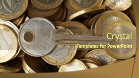  Presentation with key - PPT layouts enhanced with key-on-the-coins-closeup background and a tawny brown colored foreground