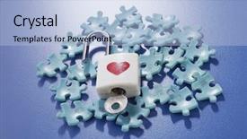  Presentation with lock key - Theme featuring key on top of puzzle background and a light blue colored foreground