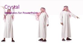  Presentation with virtual - Slide deck consisting of key points - arab man pressing virtual buttons background and a pink colored foreground
