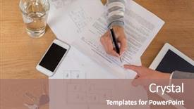  Presentation with apartment - PPT theme consisting of point sell - high angle view of saleswoman background and a coral colored foreground