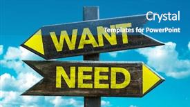  Presentation with sky - Audience pleasing presentation theme consisting of key priority - want - need signpost backdrop and a  colored foreground