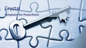  Presentation with jigsaw - Colorful slides enhanced with key resting on jigsaw puzzle backdrop and a light blue colored foreground