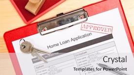  Presentation with home loan - PPT layouts enhanced with key risks - approved home loan application form background and a light gray colored foreground
