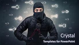  Presentation with hand tools - PPT layouts enhanced with key risks - burglar standing with tools background and a  colored foreground