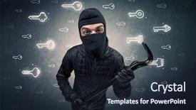  Presentation with hand tools - Presentation having key risks - burglar standing with tools background and a wine colored foreground