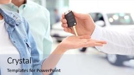  Presentation with dealership - Cool new PPT layouts with key to couple in dealership backdrop and a light blue colored foreground