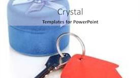  Presentation with house key - Beautiful PPT layouts featuring key with house-shaped charm and box isolated on white backdrop and a white colored foreground