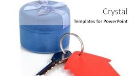 Presentation with house key - PPT theme consisting of key with house-shaped charm and box isolated on white background and a white colored foreground