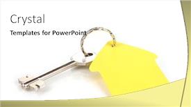  Presentation with house key - Amazing theme having key with house-shaped charm isolated on white backdrop and a white colored foreground