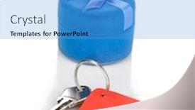  Presentation with house key - Beautiful PPT theme featuring key with house-shaped charm and box isolated on white backdrop and a teal colored foreground