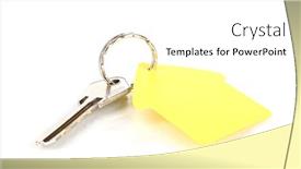  Presentation with house key - Audience pleasing presentation consisting of key with house-shaped charm isolated on white backdrop and a white colored foreground