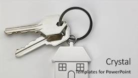  Presentation with house key - Slide set featuring key with house shaped keyring background and a light gray colored foreground