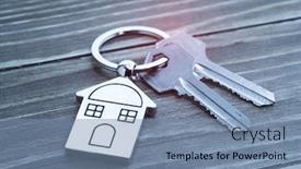  Presentation with house key - PPT theme enhanced with key-with-silver-house-shaped background and a seafoam green colored foreground