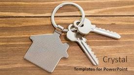  Presentation with house key - Colorful presentation design enhanced with key-with-silver-house-shaped backdrop and a coral colored foreground