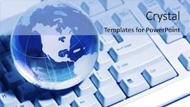 Presentation with global - Presentation theme enhanced with key world - global on keyboard concept background and a light blue colored foreground