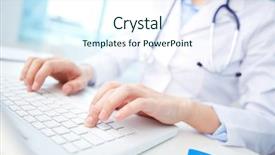  Presentation with medical laptop - Presentation theme consisting of keyboard - close-up of a medical worker background and a cool aqua colored foreground
