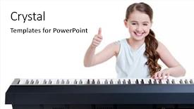  Presentation with children little child girl plays - Cool new slides with keyboard - cute happy smiling girl plays backdrop and a white colored foreground