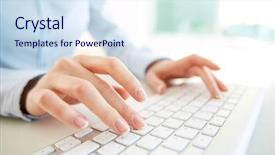  Presentation with office - Slide set featuring keyboard - hands of an office woman background and a sky blue colored foreground