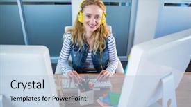  Presentation with music industry - PPT layouts enhanced with keyboard and listening music background and a light blue colored foreground