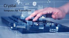  Presentation with high tech change - Colorful slide set enhanced with keyboard buttons pressed by hand backdrop and a teal colored foreground