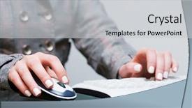  Presentation with education on computer black hands - Colorful slide deck enhanced with keyboard mouse - female hands working on computer backdrop and a  colored foreground