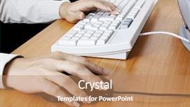  Presentation with keys - Slides consisting of keyboard mouse - hand touching computer keys background and a  colored foreground