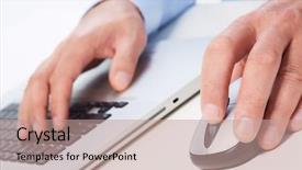  Presentation with internet - Audience pleasing presentation theme consisting of keyboard mouse - hands of businessman with laptop backdrop and a coral colored foreground