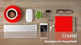  Presentation with wooden desk cup - Audience pleasing presentation theme consisting of keyboard phone notebook and cup backdrop and a coral colored foreground