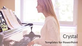  Presentation with piano - PPT theme with keyboard skills - beautiful girl playing piano background and a lemonade colored foreground