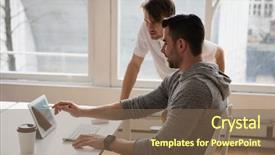  Presentation with tablets wood table tablet white - Presentation theme consisting of keyboard skills - executives discussing over digital tablet background and a  colored foreground