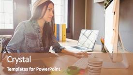  Presentation with graphic - PPT layouts featuring keyboard skills - female graphic designer using graphic background and a coral colored foreground