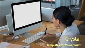  Presentation with graphic - Slide deck with keyboard skills - female graphic designer using graphics background and a  colored foreground
