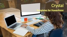  Presentation with graphic - Audience pleasing PPT theme consisting of keyboard skills - female graphic designer working backdrop and a  colored foreground