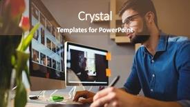  Presentation with collaboration info graphic - Presentation design featuring keyboard skills - graphic designer using a graphics background and a tawny brown colored foreground