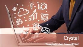  Presentation with desk - Audience pleasing PPT theme consisting of keyboard while working on everyday backdrop and a coral colored foreground