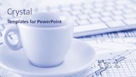  Presentation with architectural drawings - Beautiful slide set featuring keyboard white cup and architectural drawings of the modern house backdrop and a sky blue colored foreground