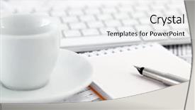 Presentation with architectural drawings - Slides consisting of keyboard white cup notepad pen background and a  colored foreground
