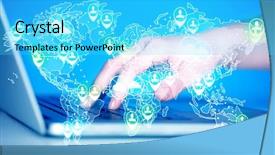  Presentation with tech support - Beautiful PPT theme featuring keyboard with high tech user backdrop and a cyan colored foreground