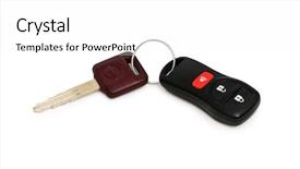  Presentation with ranning car on rroad - Presentation theme having keyless lock - car keys isolated background and a white colored foreground